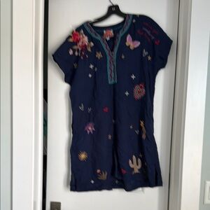 Johnny Was Dark Blue Embroidered Midi Dress
